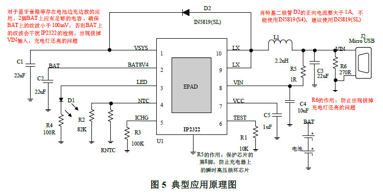 雙節(jié)兩串鋰電池充電ic英集芯IP2322電路圖典型應(yīng)用輸出5V2A